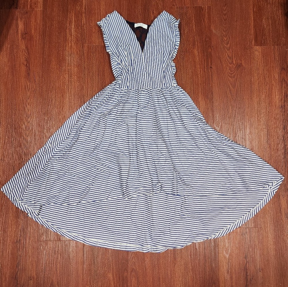 Sandro Peggysue Striped Lace Back High Low Dress Ruffle Trim